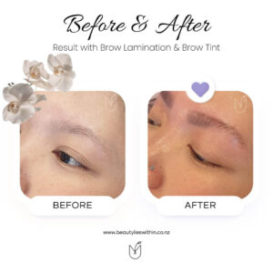Before and After Brow Lamination at Beauty Lies Within Bryndwr Christchurch